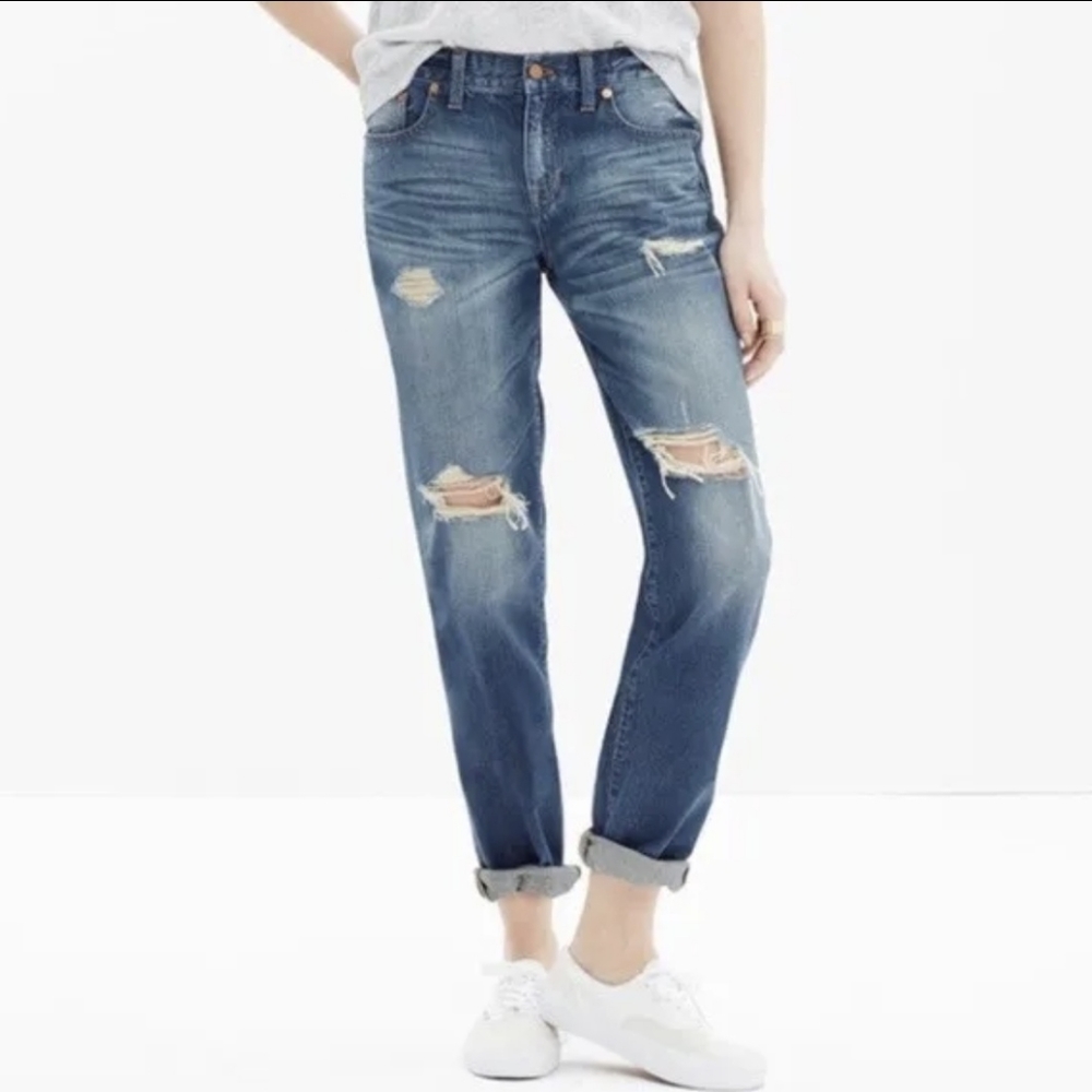 Madewell Slouchy BoyJean Dark Wash Ripped Jeans Size 24